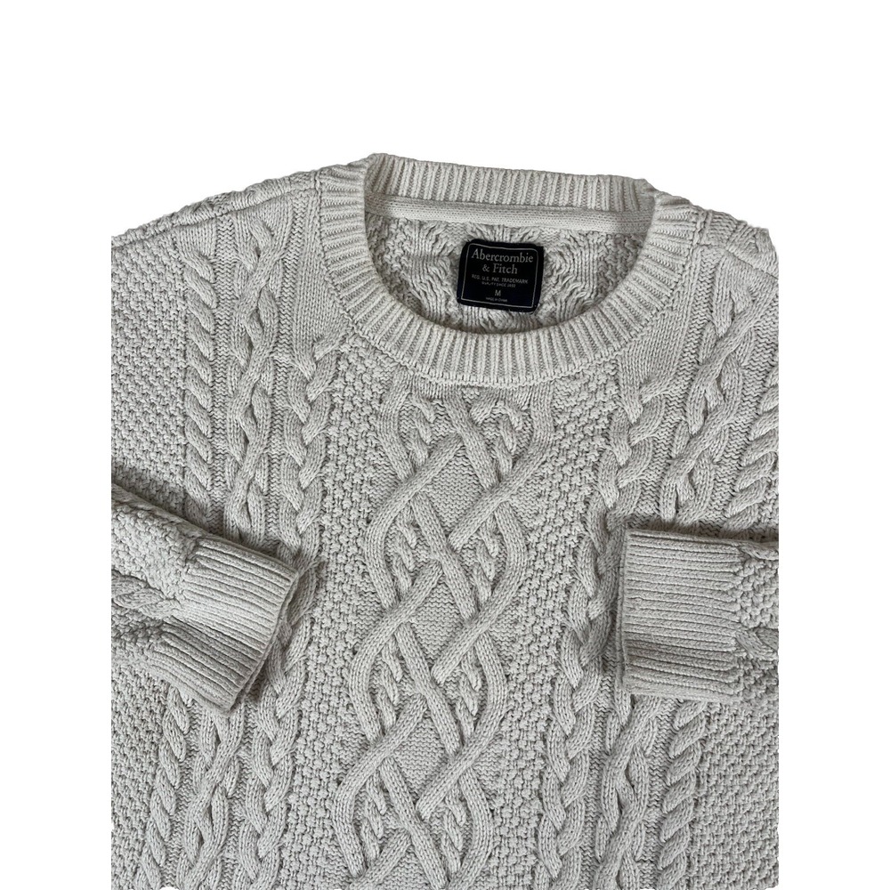 Abercrombie‎ & Fitch Ivory Cable Knit Pullover Cotton Sweater Women's Sz M Y2K